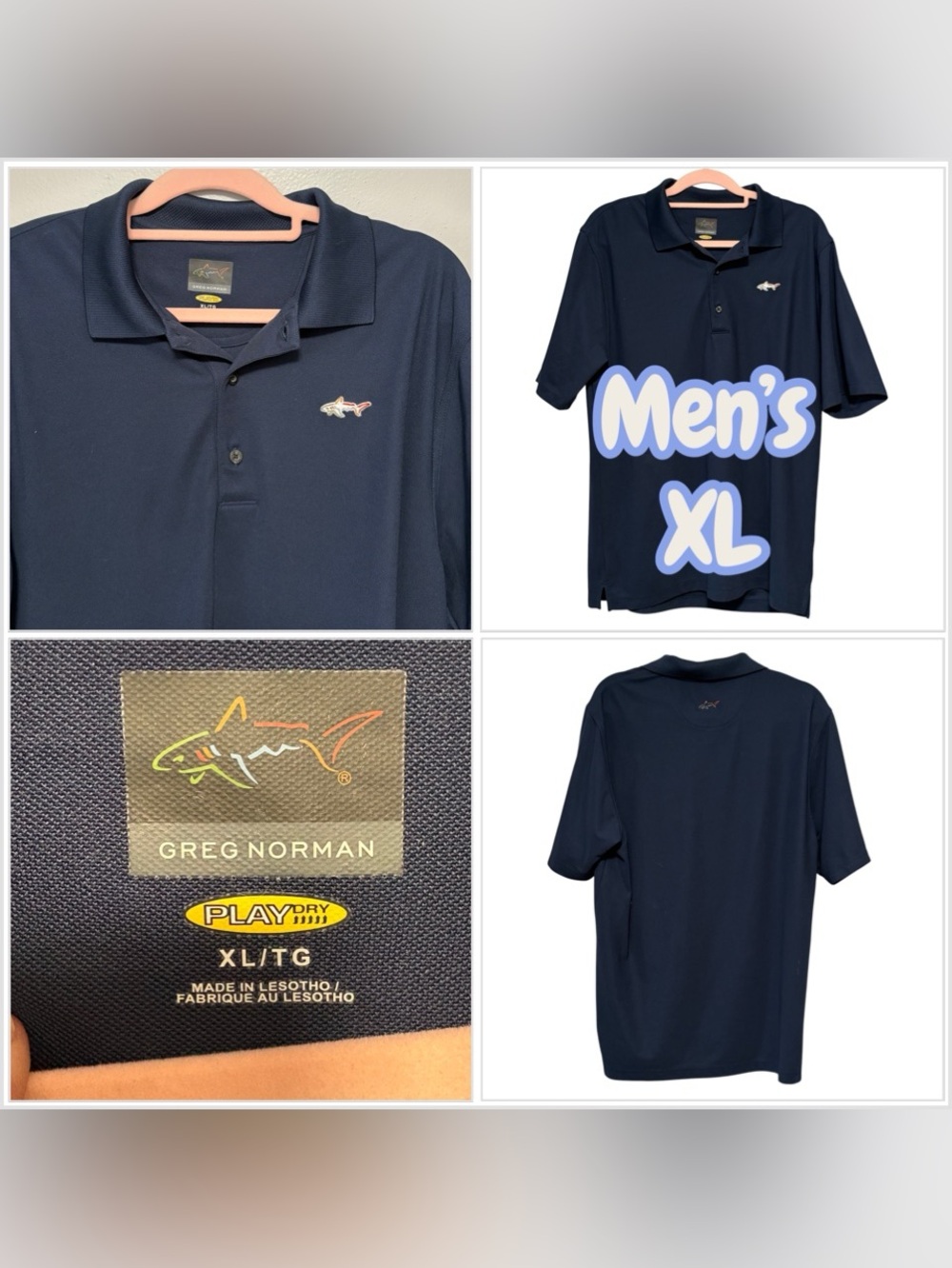Men’s Greg Norman XL 46 - 48 Polo Golf Shirt Navy Blue Short Sleeve Polyester